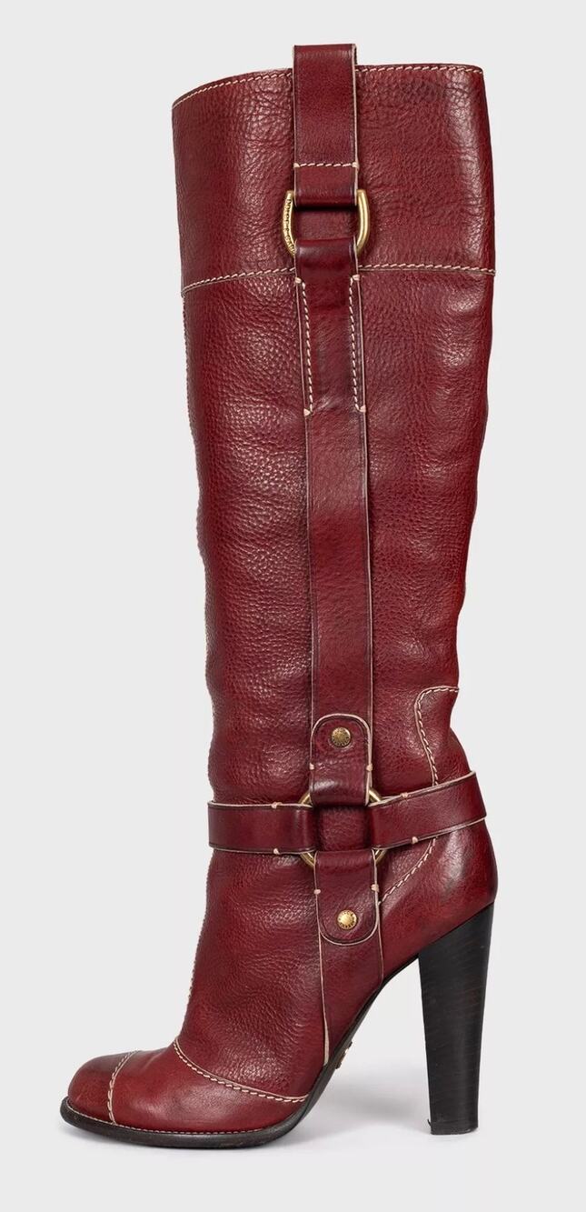 Dolce & Gabbana Red Leather Boots Round Toe Stacked Heel EU 37.5
